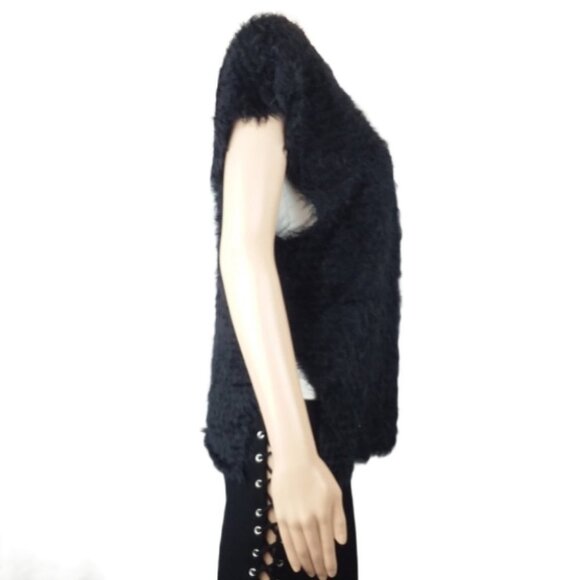 Fuzzy Black Sherpa Knit Vest Cardigan - Picture 2 of 4